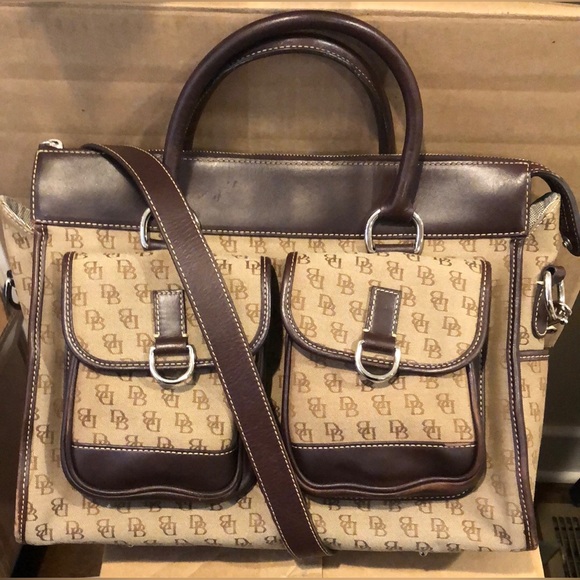 Vintage DOONEY & BOURKE Jacquard Signature Logo Canvas & Leather Shoulder Bag - Picture 4 of 17